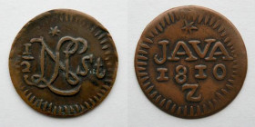 NETHERLANDS, EAST INDIES, JAVA: 1810 Z Copper 1/2 Stuiver, 27mm, 3.6g. Obverse: LN monogram centered between 1/2 and ST in script, star above. Reverse...