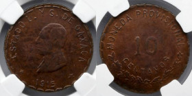 MEXICO: 1915 Oaxaca, 6th Bust, Revolutionary, 10 Centavos, NGC MS 63 BN, TOP POP! NGC # 2705629-288.