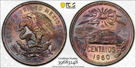 MEXICO: 1959 Mo 50 Centavos, PCGS MS 65 RB, Tied for TOP POP! Purple-Pink Toning, KM 440. PCGS # 39683248.