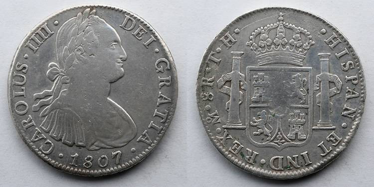 SPAIN: 1807 Charles IV, AR 8 Reales, Mexico Mint, 39.5mm, 26.7g. Obverse: CAROLU...