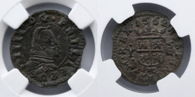 SPAIN: Philip IV, 1661-1665, 1662 8 Maravedis, Madrid, NGC MS 64, TOP POP. NGC # 5951124-019.