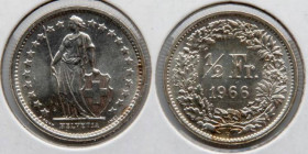 SWITZERLAND: 1966B 1/2 Franc,UC. KM 23.