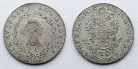 TRANSYLVANIA, Holy Roman Empire. Grand Principality. Lipót II. 1790-1792. AR 20 Kreuzer (28mm, 6.67 g, 12h). Uniform series. Gyulafehérvár (Karslburg ...