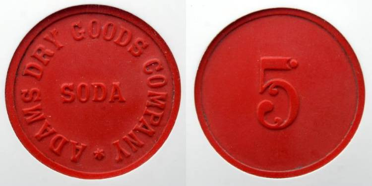 RUBBER TOKEN: 1902-17 New York 5C Adam's Dry Goods, Red Vulcanized Rubber, NGC M...