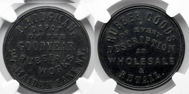 RUBBER TOKEN: Undated, c. 1800's. D. Hodgman, New York, NY, NGC MS 62, S-610-H30...