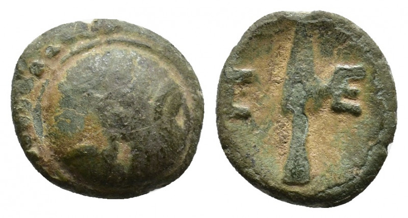 PISIDIA. Selge. Ae (2nd-1st century BC). Obv: Round shield. Rev: C - E. Spearhea...