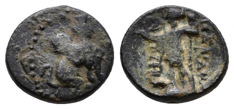 Pamphylia, Perge, c. 260-230 BC. Æ Sphinx seated r., wearing kalathos. R/ Artemi...