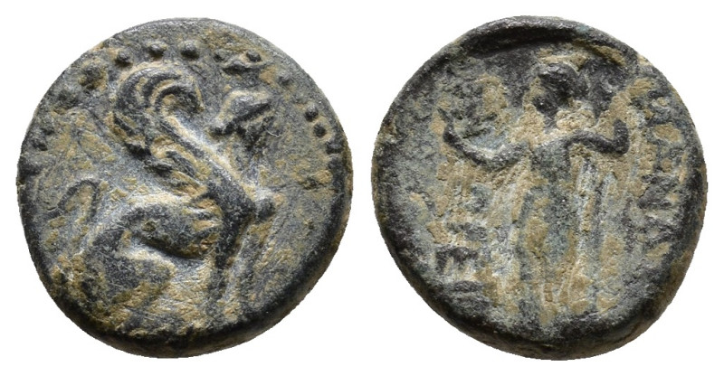 Pamphylia, Perge, c. 260-230 BC. Æ Sphinx seated r., wearing kalathos. R/ Artemi...