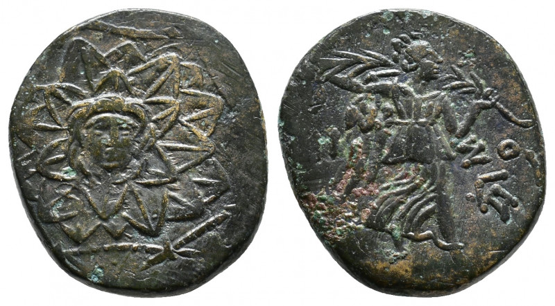 PONTUS, Amisos . Circa 85-65 BC. Æ AMIΣOY, Nike walking right, holding palm tied...