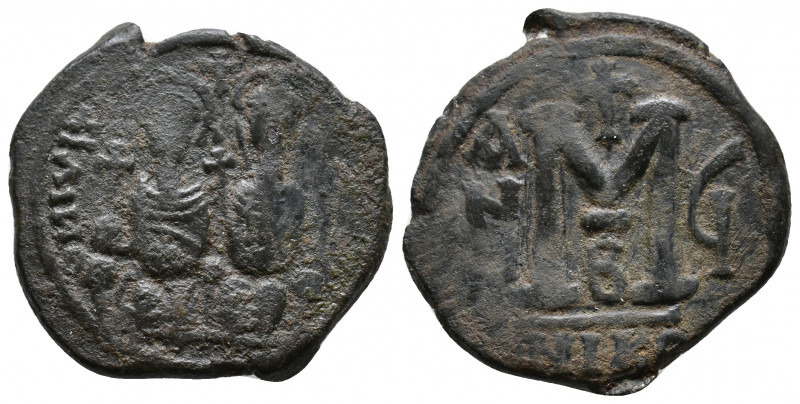 Justin II, with Sophia. 565-578. Æ Follis AE 12,04g