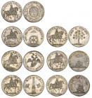 Augsburg, Coronation of Joseph I as King of Rome, 1690, small silver medals (7), all with equestrian figures on obverse, comprising Emperor Leopold I,...