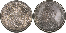 Augsburg, Karl VI, reichstaler, 1725, by P.H. Müller, hollowed and split into two halves to form a box-taler, city arms, rev., bust right (cf. Dav. 19...