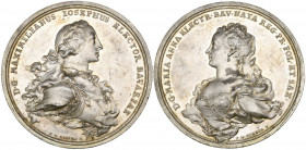 Bavaria, Marriage of Maximilian Joseph to Maria Anna von Sachsen, silver medal, by F.A. Schega, undated (1747), armoured bust of Maximilian Joseph rig...