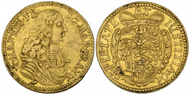 Germany, Brandenburg-Ansbach, Johann Friedrich (1667-86), ducat, 1680, 3.47g (F. 334), rim grazed in two places and with a substantial die flaw below ...