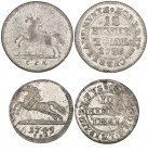 Brunswick-Calenburg-Hannover, George II, twelfth-talers (2), 1736, 1745, Clausthal, value and date, rev., prancing horse, 3.07, 2.89g (Welter , 2626, ...