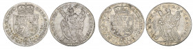Brunswick-Calenburg-Hannover, George II, third-talers (2), 1743, 1751, crownd quartered arms, rev., St. Andrew, 6.46, 6.58g (Welter 2598; Smith 149), ...