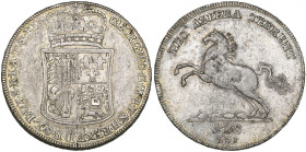 Brunswick-Calenburg-Hannover, George II, reichstaler, 1758 Clausthal, crowned quartered arms, rev., prancing horse, 29.74g (Welter 2560; Fiala 7, 4217...