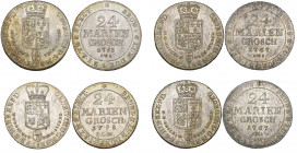 Brunswick-Calenburg-Hannover, George III, 24 mariengroschen (4), 1763, 1767 (2), 1798, all Clausthal (Welter 2817; Smith 231) all virtually mint state...