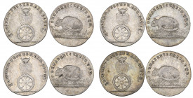 Brunswick, Harz Mines silver reckoning tokens (4), all undated (18th Century), seated cat, rev., owl on wheel, 22.5mm (Knyphausen 7233), generally ver...