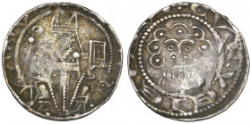Corvey, Hermann I von Holte (1223-54), pfennig, Abbot seated with crozier and book, rev., head of St Vitus, 1.36g (Weingärtner 13), some weakness, ver...