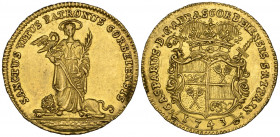 Germany, Corvey, Caspar von Böselager (1737-58), ducat, 1743, 3.45g (F. 849; Ilisch/Schwede 362), edge crimped at end of the reverse legend, otherwise...