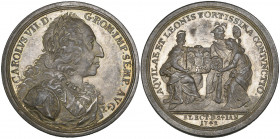 Frankfurt, Homage of the City to Karl VII, 1742, silver medal, by Peter Paul Werner and Johann Leonard Oexlein, bust right, rev., Wisdom and Fortitude...