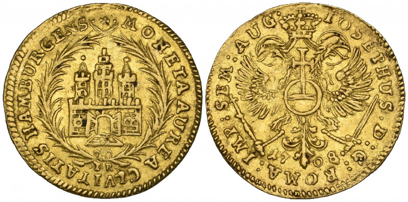 Germany, Hamburg, ducat, 1708, 3.46g (F. 1118), a couple of scuffs, very fine 
...