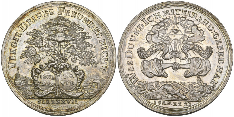 Hamburg, Silver Friendship Medal, by P.H. Goedecke, mid-18th Century, tree with ...