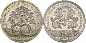 Hamburg, Silver Friendship Medal, by P.H. Goedecke, mid-18th Century, tree with shields of David and Jonathan below, rev., hands clasped in friendship...