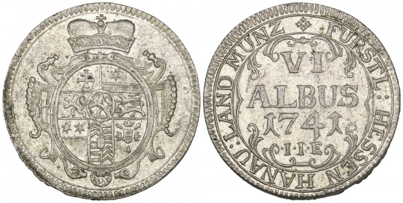 Hanau-Münzenberg, Wilhelm VIII von Hessen-Kassel (1736-60), 6 albus, 1741, crown...