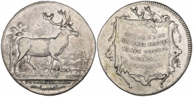 Hessen-Darmstadt, Ludwig VIII (1739-68), half-schautaler, or “hirschgulden”, undated, circa 1760, by A. Schäfer, stag, rev., five-line inscription on ...