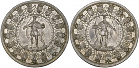 Hildesheim, Sede Vacante, 1724, silver medal by Peter Paul Werner, standing figure of Charlemagne, arms around, rev., standing figure of Louis the Pio...