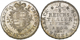 Hildesheim, Friedrich Wilhelm von Westfalen, third-konventionstaler, 1764, arms, rev., value, 7.05g (Mehl 703), virtually as struck, very rare thus
...