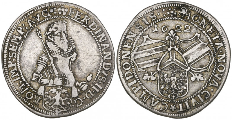 Kempten, quarter-reichstaler, 1622, arms, rev., half-length bust of Ferdinand II...