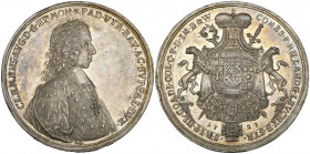 Köln, Klemens August Herzog von Bayern (1723-61), Inauguration as Archbishop, 1723, silver medal, by T.B., bust right, rev., arms, 57.5mm, 73.05g (Wei...