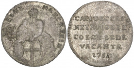 Köln, Sede Vacante, 1761, eighth-taler, St Peter holding shield, rev., five-line inscription (Noss 774; Zepernick 44), good very fine and scarce

Es...