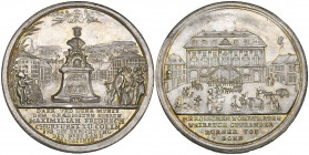 Köln, Maximilian Friedrich, Graf von Königseck, Erection of three Granaries in Bonn during the famine of 1771, silver medal, unsigned, monument to the...