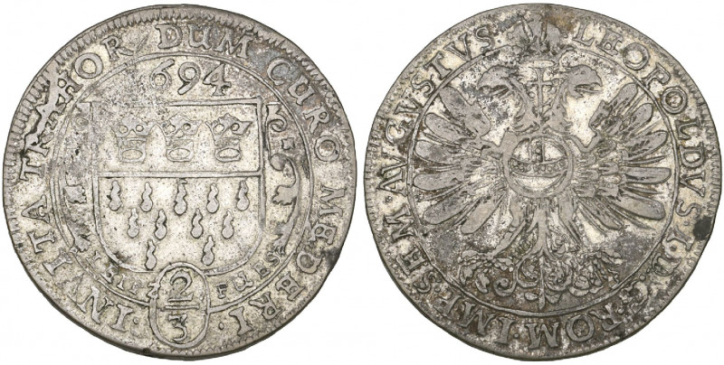 Köln, City, two-thirds taler, 1694, in the name of Leopold I, city arms, rev., I...