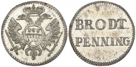 Köln, City, silver striking of brodt penning, undated (circa 1740), city arms, rev., inscription, 2.43g (Noss 631), better than extremely fine rare
...