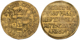 Germany, Münster, Christoph Bernhard von Galen (1650-78), Memorial goldgulden on his death at the age of 73, 1678, 3.15g (F. 1776), about very fine an...