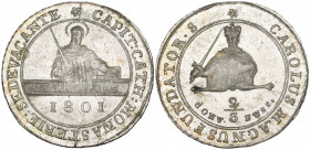 Münster, Sede Vacante, 1801, half-konventionstaler (two-thirds taler) Clausthal, similar to the last, 13.97g (Zepernick 334), minor fault above St Pet...