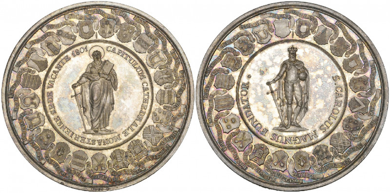 Münster, Sede Vacante, 1801, silver medal, by D. F. Loos, St Paul standing, arms...