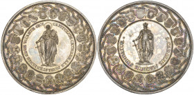 Münster, Sede Vacante, 1801, silver medal, by D. F. Loos, St Paul standing, arms around, rev., Charlemagne standing arms around, 55.8mm, 42.03g (Zeper...