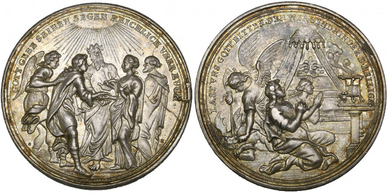 Nuremberg, silver Marriage Medal, undated (circa 1700), by Georg Hautsch, bridal...