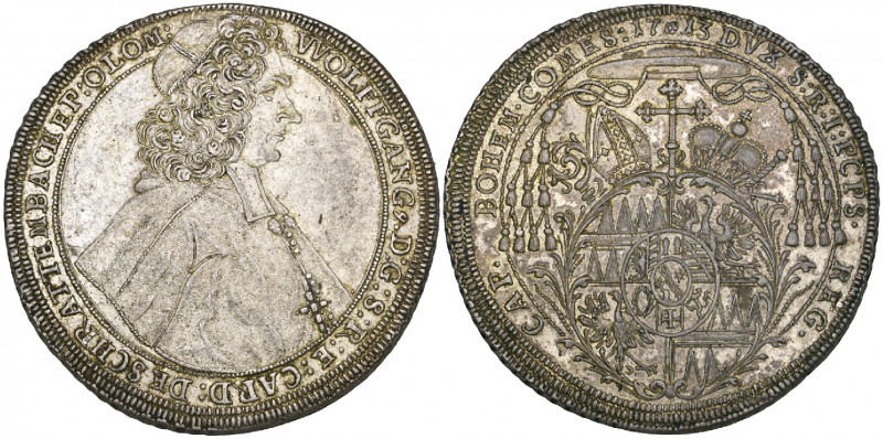 Olmutz, Wolfgang von Schrattenbach (1711-38), taler, 1713, bust right, rev., arm...