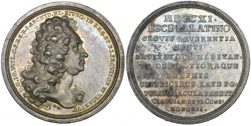 Pfalz-Neuburg, Reichsvicariat of Johann Wilhelm 1711, silver medal by Philipp He...