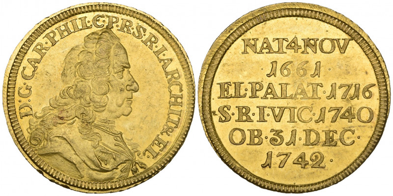 Germany, Pfalz-Neuberg, Karl Philipp, Memorial double ducat on his death, 31st D...