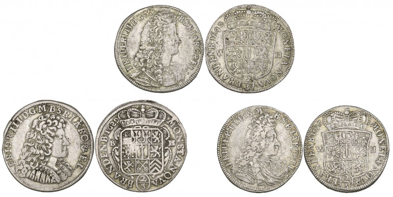 Prussia, Friedrich III, two-thirds talers (3), 1689 Minden bh (Dav. 277), 1692, ...