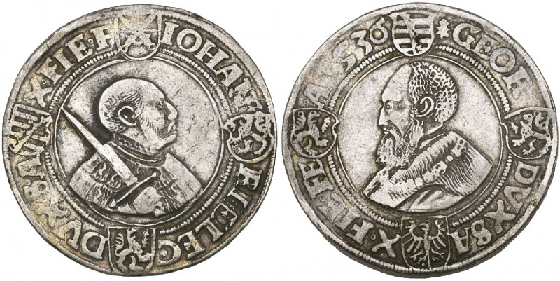 Saxony, Johann Friedrich and Georg (1532-39), taler, 1536 Annaberg, bust of Joha...