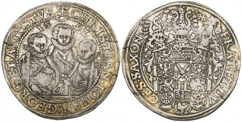 Saxony, Christian II, Johann Georg I and August (1591-1611), reichstaler, 1592, ...